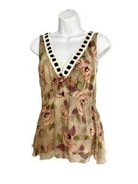 Anna Molinari 100% Silk Floral V-Neck Sleeveless Top Italy Designer IT42